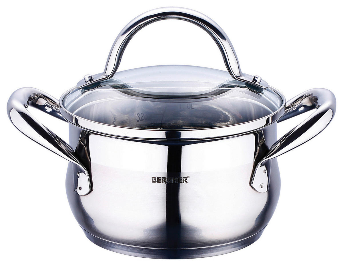 BERGNER Kasserolle GOURMET silber Edelstahl B/H/L/D: ca. 21,5x14x29,5x20 cm GOURMET - silber (29,50/21,50/14,00cm) - BERGNER