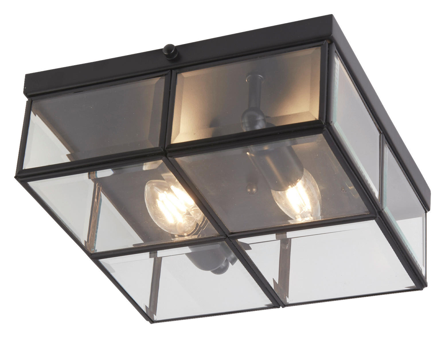 Searchlight Deckenleuchte schwarz transparent Glas Stahl B/H/L: ca. 25x10x25 cm E14 2 Brennstellen Pisa - schwarz/transparent (25,00/25,00/10,00cm) - Searchlight