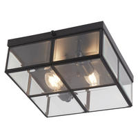 Searchlight Deckenleuchte schwarz transparent Glas Stahl B/H/L: ca. 25x10x25 cm E14 2 Brennstellen Pisa - schwarz/transparent (25,00/25,00/10,00cm) - Searchlight