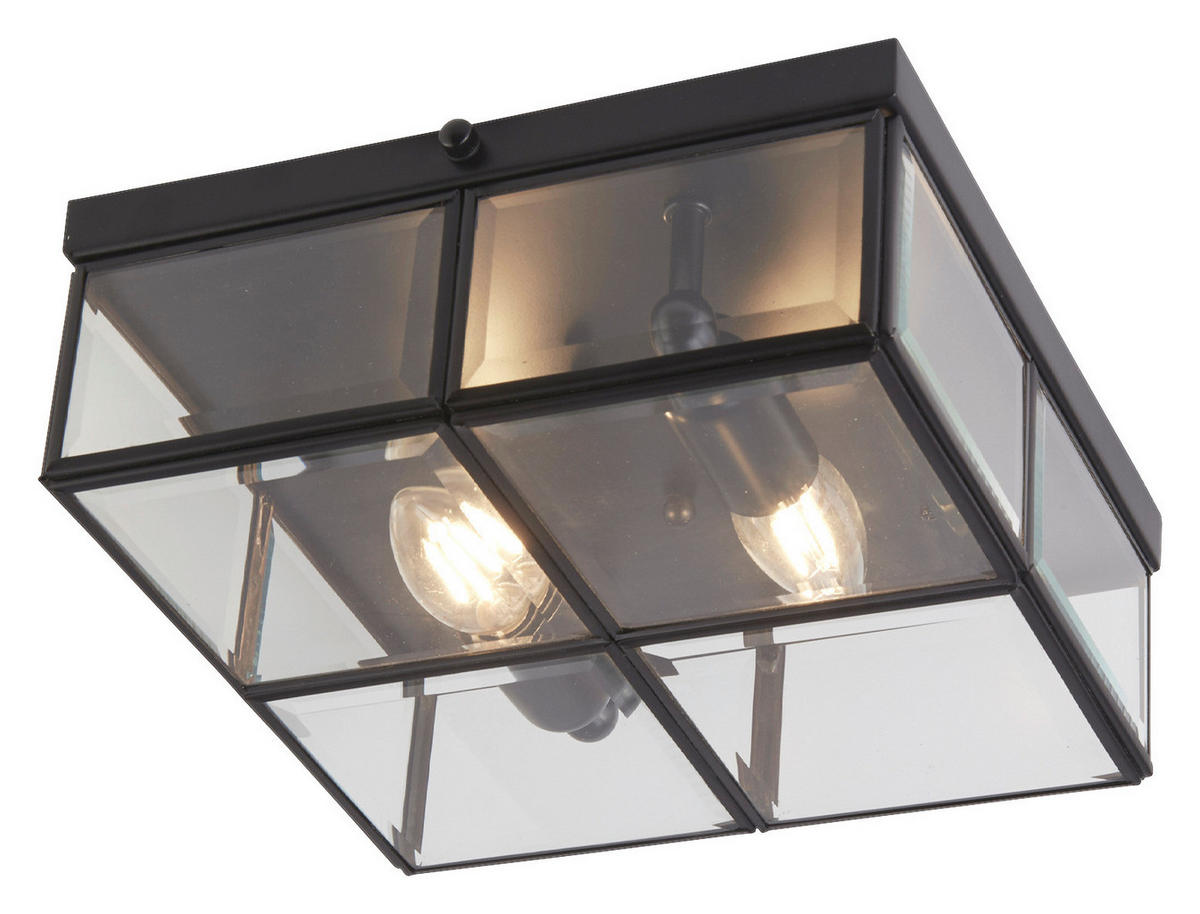 Searchlight Deckenleuchte schwarz transparent Glas Stahl B/H/L: ca. 25x10x25 cm E14 2 Brennstellen Pisa - schwarz/transparent (25,00/25,00/10,00cm) - Searchlight