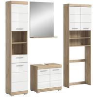 Badezimmer-Set Lambada Eiche Sonoma Nachbildung weiß Hochglanz B/H/T: ca. 190x191x34 cm Lambada - Eiche/weiß (190,00/191,00/34,00cm) - xonox.home