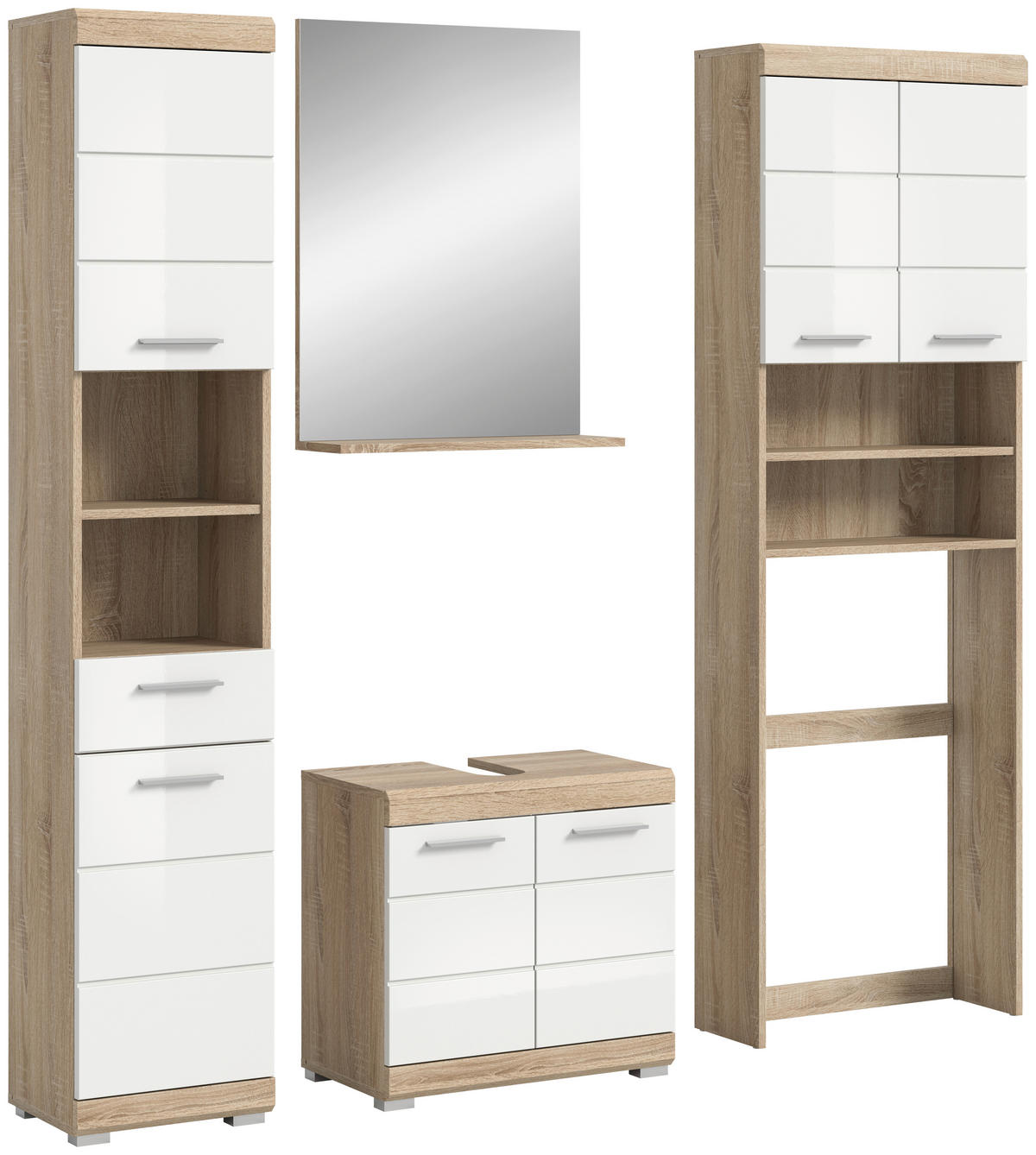 Badezimmer-Set Lambada Eiche Sonoma Nachbildung weiß Hochglanz B/H/T: ca. 190x191x34 cm Lambada - Eiche/weiß (190,00/191,00/34,00cm) - xonox.home