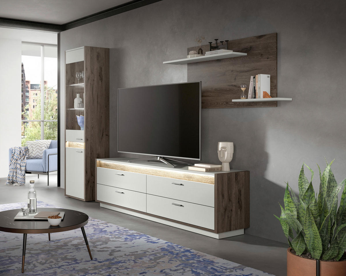 Vitrine Falcona Nox Oak Nachbildung hellgrau B/H/T: ca. 198x51x37 cm Falcona - hellgrau (198,00/51,00/37,00cm) - xonox.home