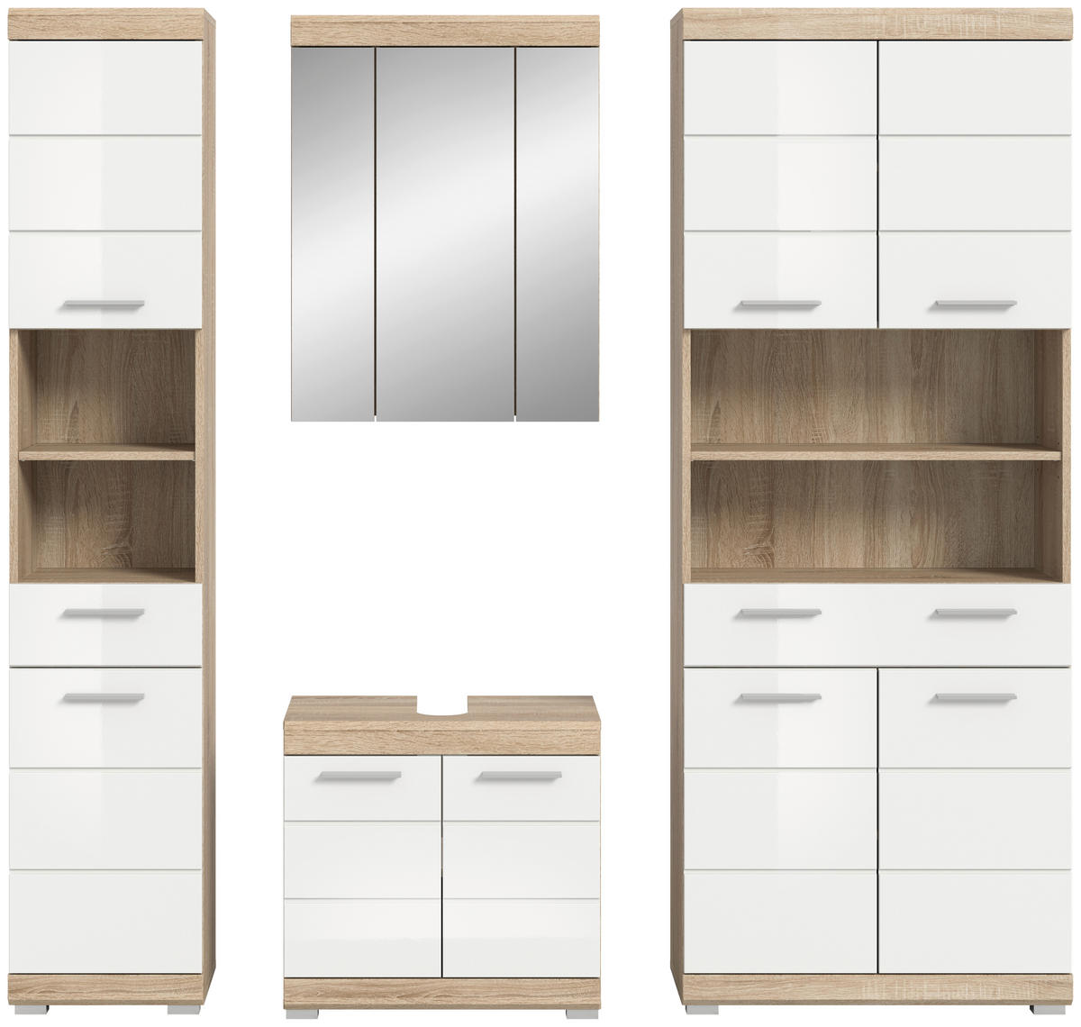 Badezimmer-Set Lambada Eiche Sonoma Nachbildung weiß Hochglanz B/H/T: ca. 186x191x34 cm Lambada - Eiche/weiß (186,00/191,00/34,00cm) - xonox.home