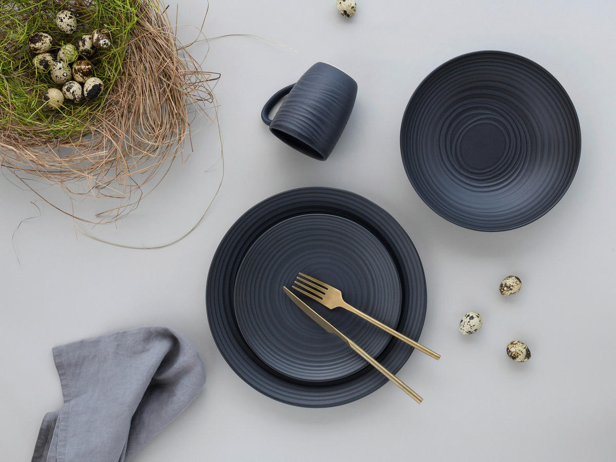 CreaTable Kombiservice Lava Stone schwarz Steinzeug 16 tlg. Lava Stone - schwarz - CreaTable