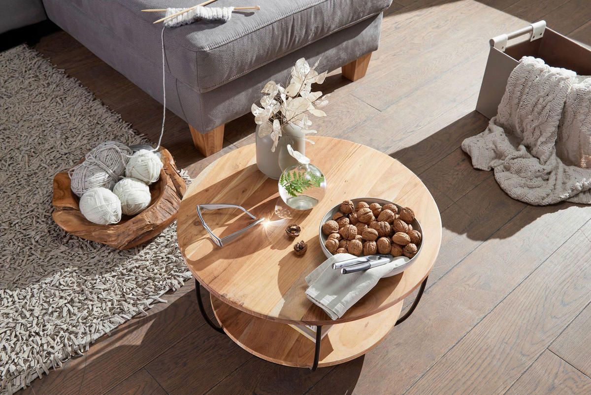 Couchtisch natur schwarz pulverbeschichtet B/H/T: ca. 60x34x60 cm Couchtisch - natur/schwarz (60,00/34,00/60,00cm) - Wohnling