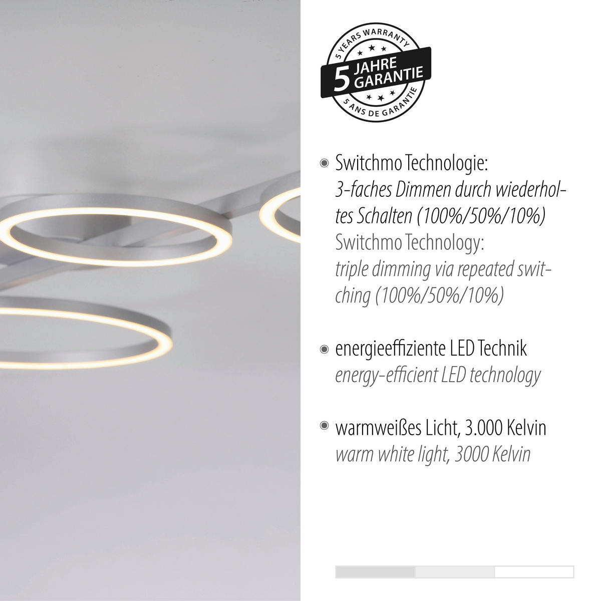 Just Light LED Deckenleuchte silber Metall H/L: ca. 7x120 cm 1 Brennstellen LED_Deckenleuchte_Mini-Ritus - silber (120,00cm) - Just Light