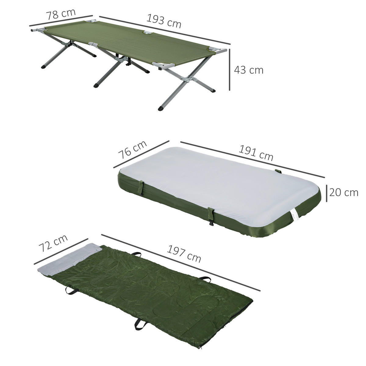 Outsunny Campingartikel B/H/L: ca. 86x193x63 cm Feldbett - grün (63,00/86,00/193,00cm) - Outsunny