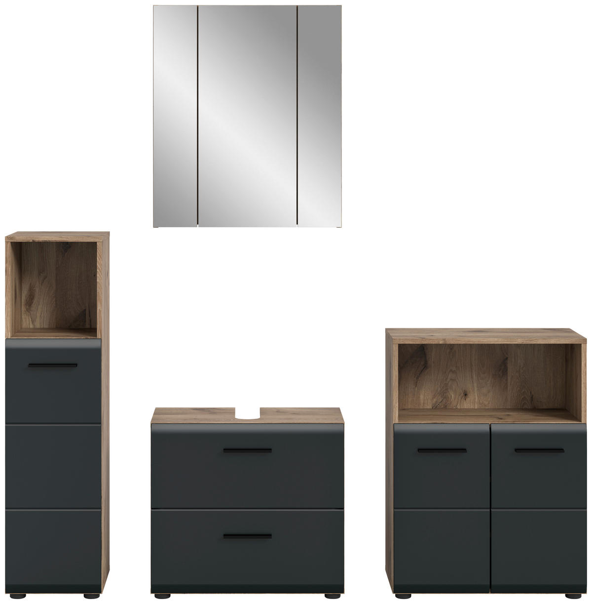 Badezimmer-Set Ice Nox Oak Nachbildung schwarz matt B/H/T: ca. 180x185x30 cm Ice - schwarz (180,00/185,00/30,00cm) - xonox.home