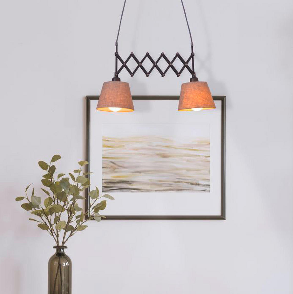 Näve Leuchten Scherenpendelleuchte NV6131927 braun natur Kunststoff Metall H/D: ca. 135x70 cm E27 2 Brennstellen Adrienne - braun/natur (70,00/135,00cm) - Näve Leuchten