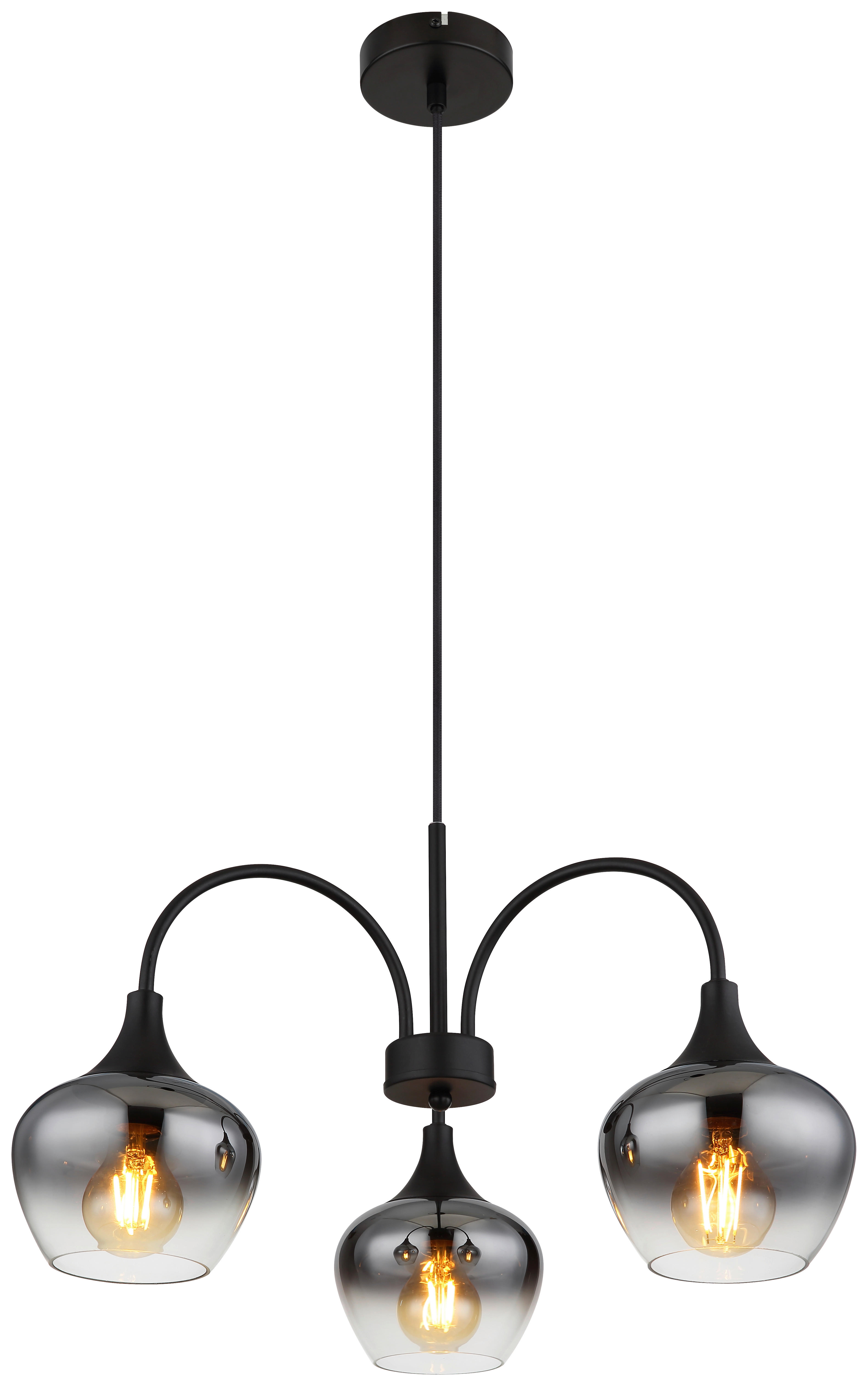 GLOBO Pendelleuchte schwarz Rauch transparent Metall Glas H/D: ca. 120x55 cm E27 3 Brennstellen MAXY - schwarz/Rauch (55,00/120,00cm) - GLOBO