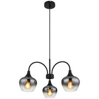 GLOBO Pendelleuchte schwarz Rauch transparent Metall Glas H/D: ca. 120x55 cm E27 3 Brennstellen MAXY - schwarz/Rauch (55,00/120,00cm) - GLOBO