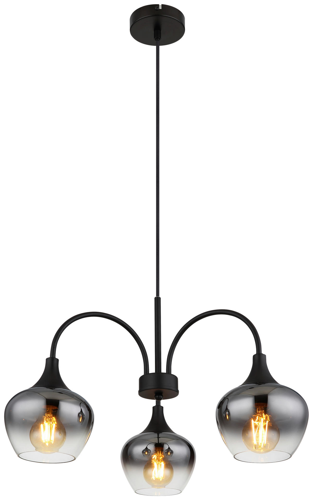 GLOBO Pendelleuchte schwarz Rauch transparent Metall Glas H/D: ca. 120x55 cm E27 3 Brennstellen MAXY - schwarz/Rauch (55,00/120,00cm) - GLOBO