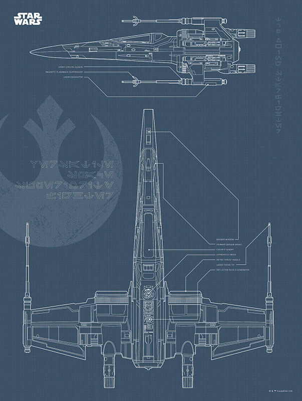 Komar Wandbild Star Wars Blueprint X-Wing Star Wars B/L: ca. 30x40 cm