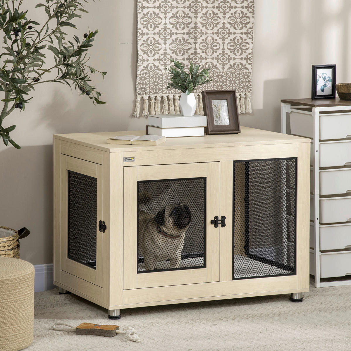 PawHut Hunde-Zubehör Eiche Polyester B/H/L: ca. 60x94x71,5 cm Hundekäfig - Eiche (71,50/60,00/94,00cm) - PawHut