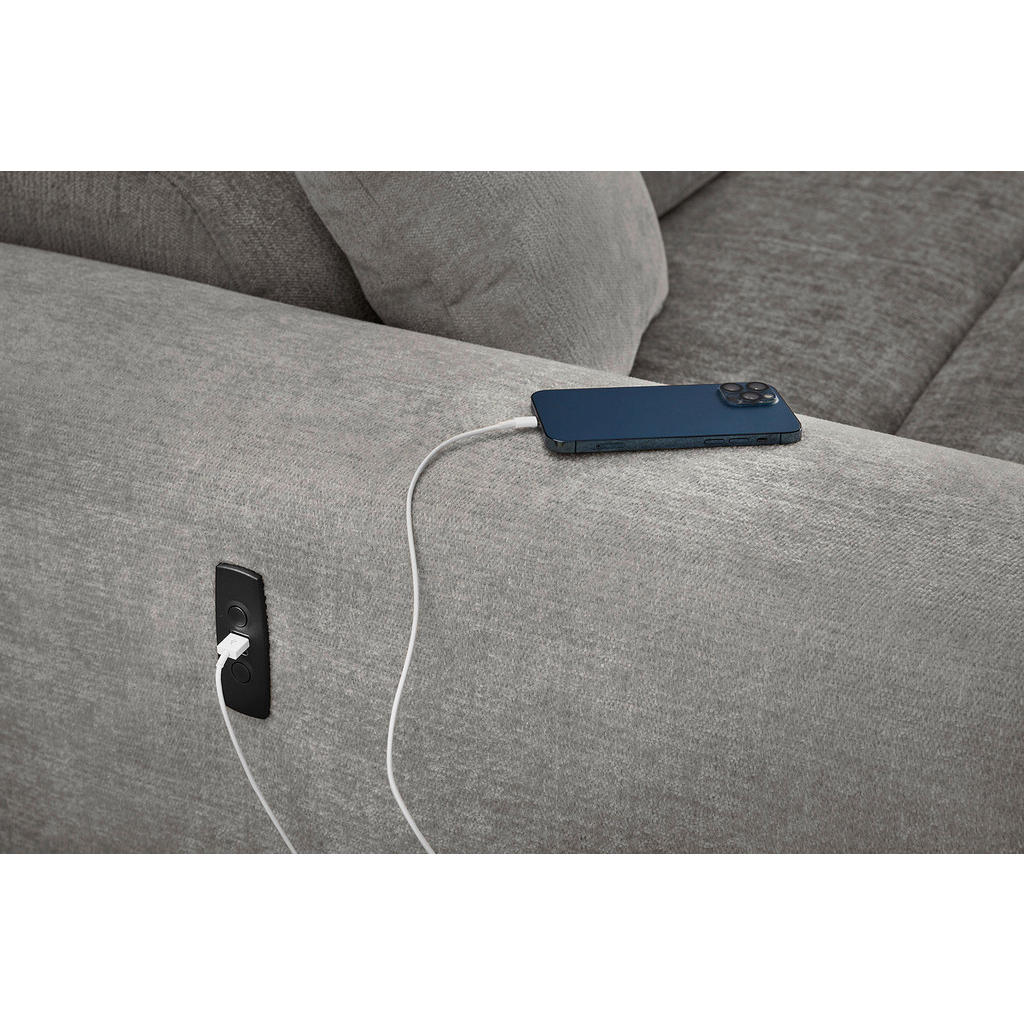 Thumbnail - Ecksofa hellgrau Flachgewebe B/H/T: ca. 277x109x187 cm