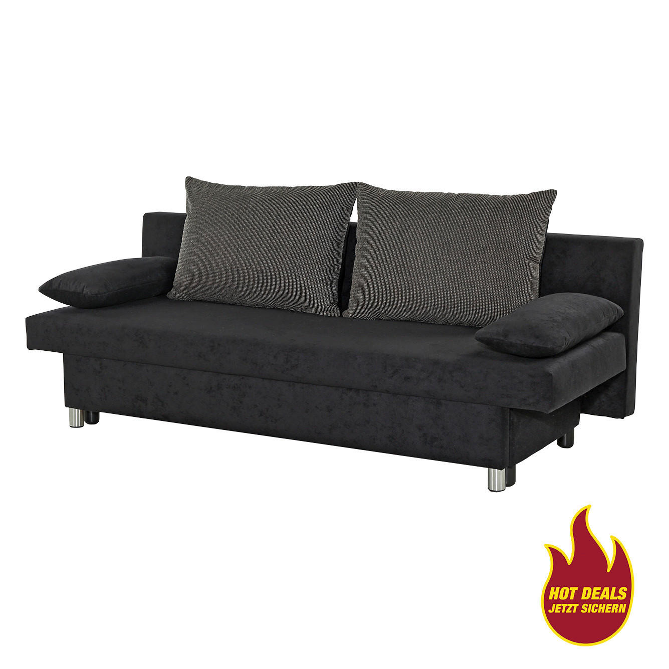 Schlafsofa  B/H/T: ca. 191x82x80 cm Picanto_Schlafsofa 482/19-253/06 - schwarz/grau (191,00/82,00/80,00cm)