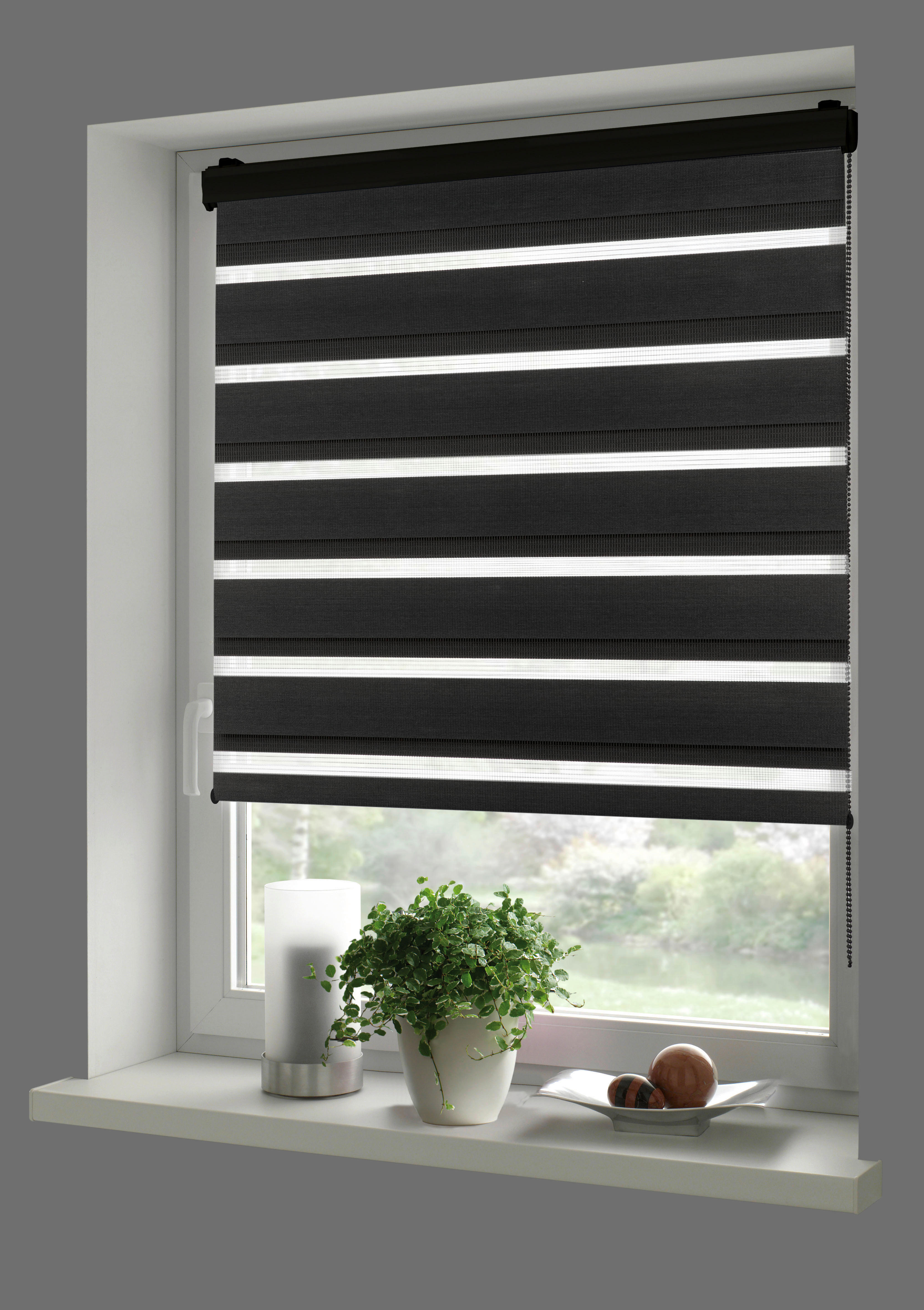 Doppelrollo mit Blende Black schwarz B/L: ca. 45x160 cm Black - schwarz (45,00/160,00cm) - Boviva