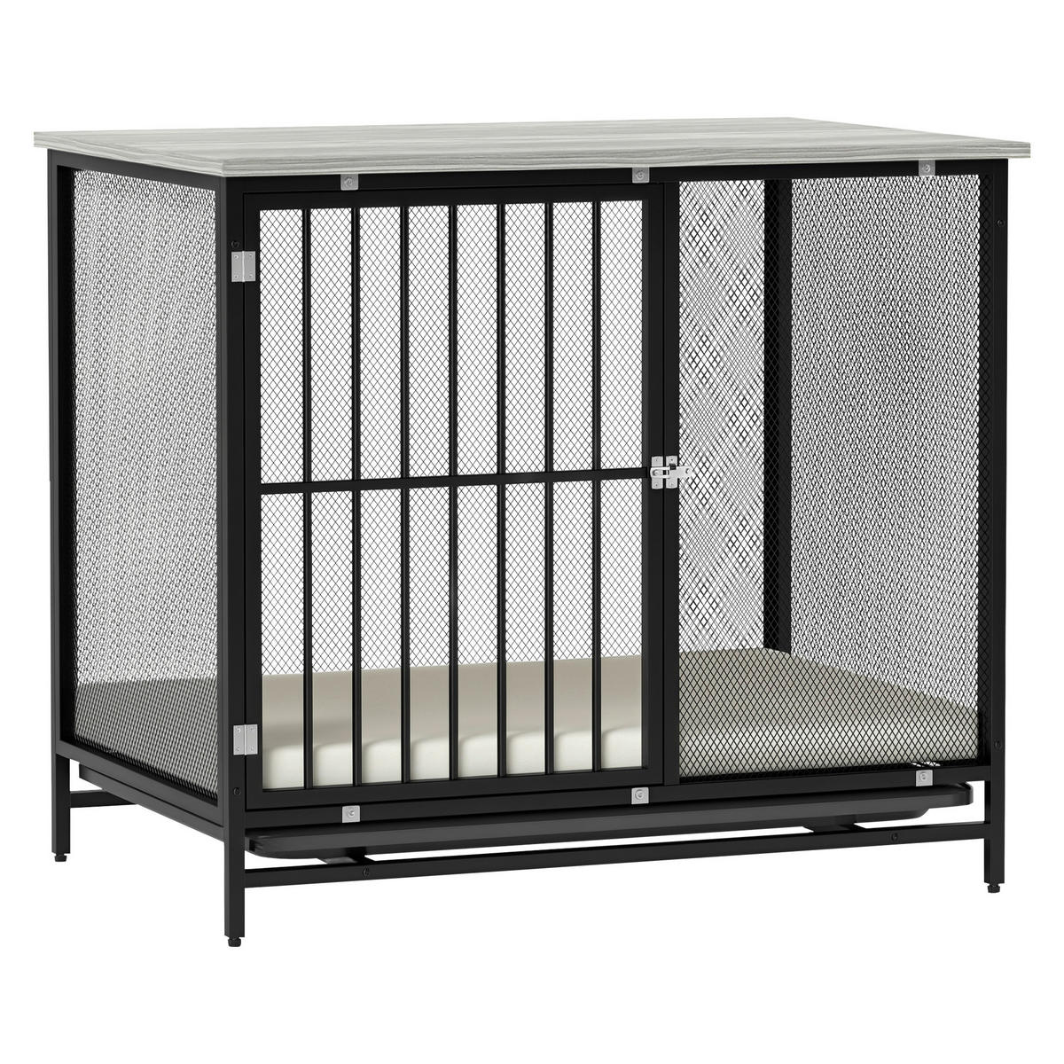 PawHut Hundekäfig grau Stahl B/H/L: ca. 55x71x80 cm Hundekäfig - schwarz/grau (80,00/55,00/71,00cm) - PawHut
