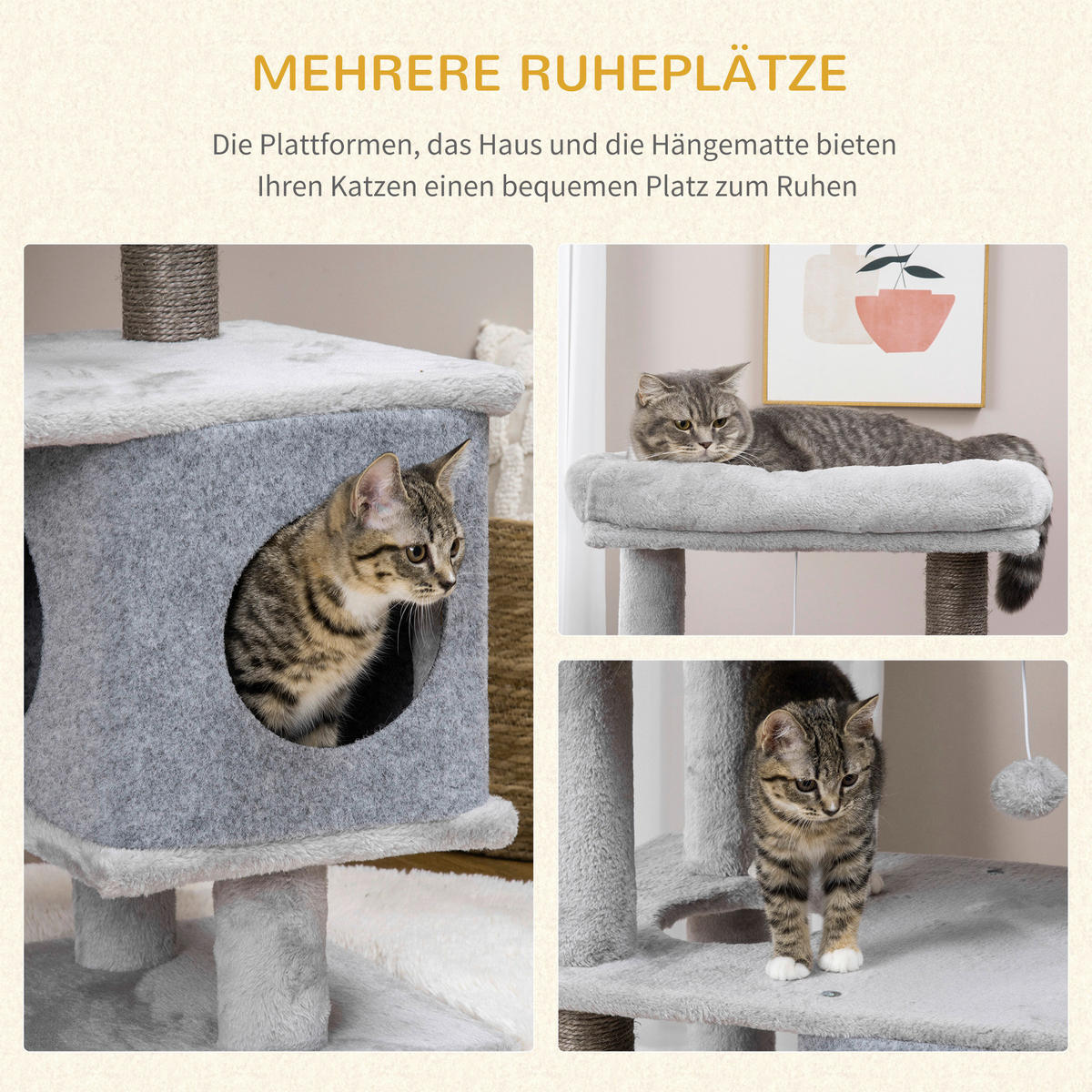 PawHut Kratzbaum grau Edelstahl B/H/L: ca. 40x60x142 cm Kratzbaum - grau (142,00/40,00/60,00cm) - PawHut