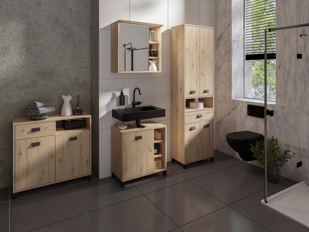 Kommode WELLNESS Eiche Artisan Nachbildung schwarz schwarz anthrazit B/H/T: ca. 80,5x77,5x31 cm WELLNESS - Eiche/schwarz (80,50/77,50/31,00cm) - byLIVING