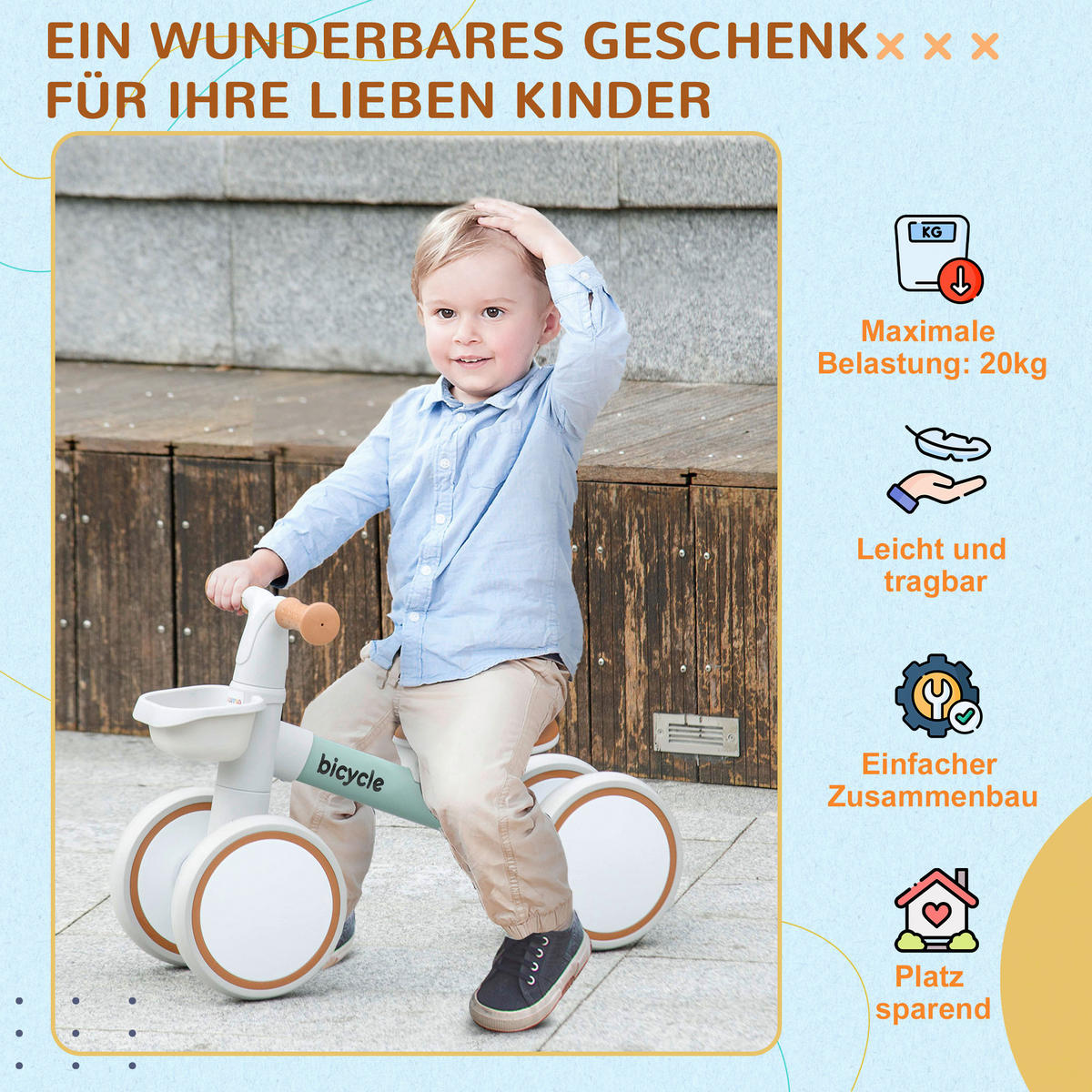 AIYAPLAY Kinderlaufrad weiß B/H/L: ca. 27x39x56 cm Kinderlaufrad - weiß/grün (56,00/27,00/39,00cm) - AIYAPLAY