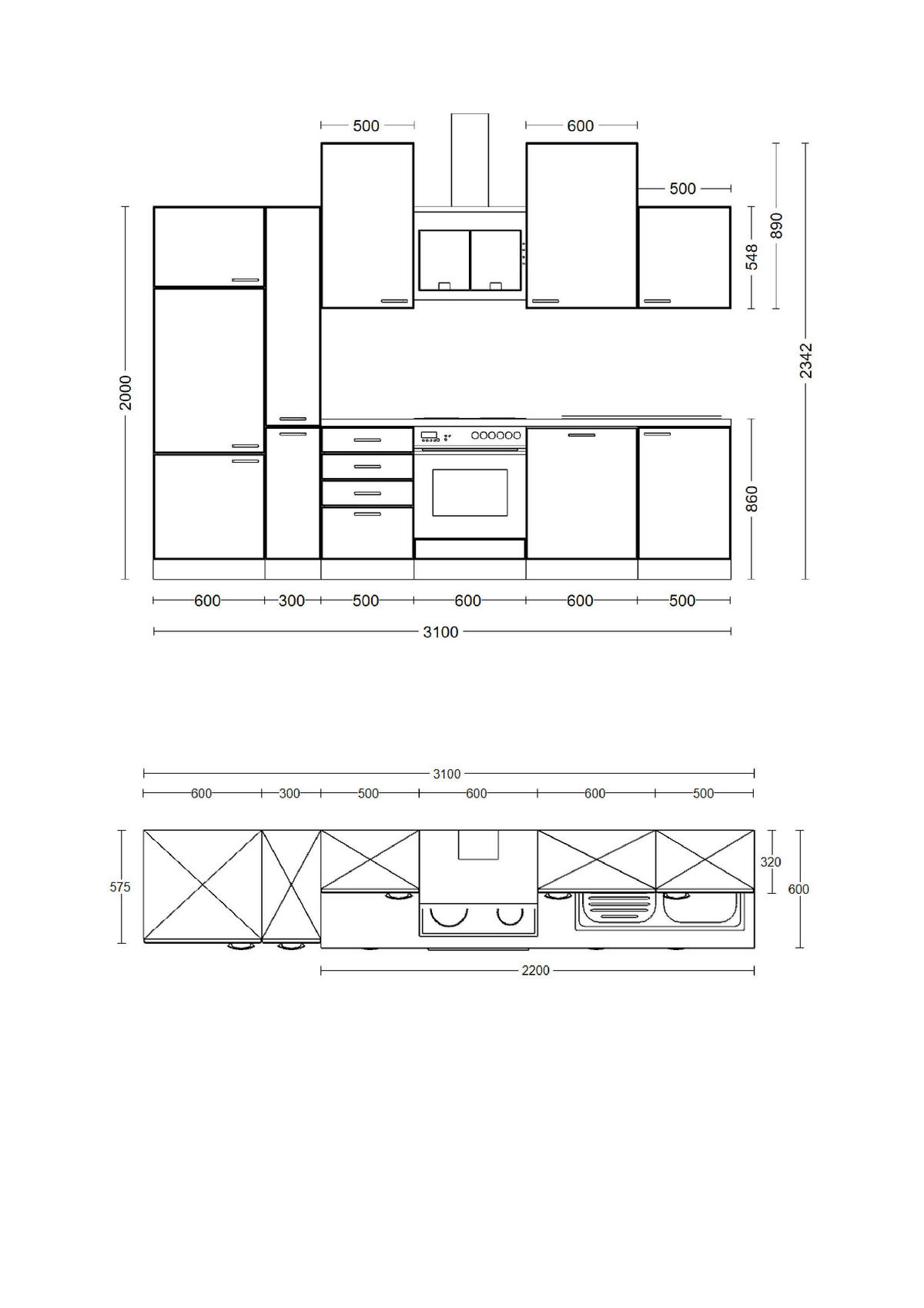 Küchenblock Elva anthrazit strukturiert B/H/T: ca. 310x234x60 cm Elva - Eiche/anthrazit (310,00/234,00/60,00cm) - Flex-Well