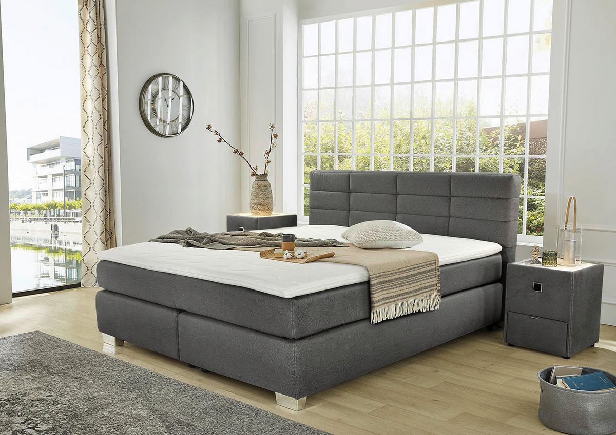 Boxspringbett  grau Microfaser Liegefläche B/L: ca. 160x200 cm Rabea_Max_Boxspringbett - grau (170,00/108,00/212,00cm)