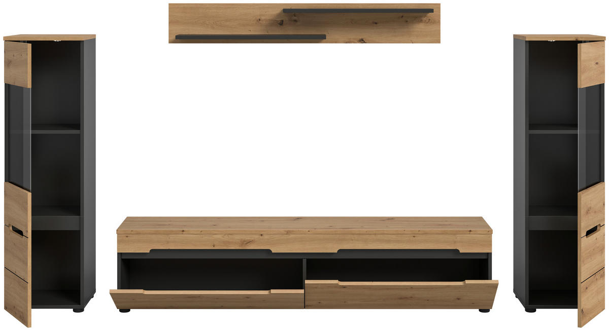Wohnwand Canu basaltgrau Nachbildung Artisan Oak Nachbildung B/H/T: ca. 272x141x33 cm Canu - basaltgrau (272,00/141,00/33,00cm) - xonox.home