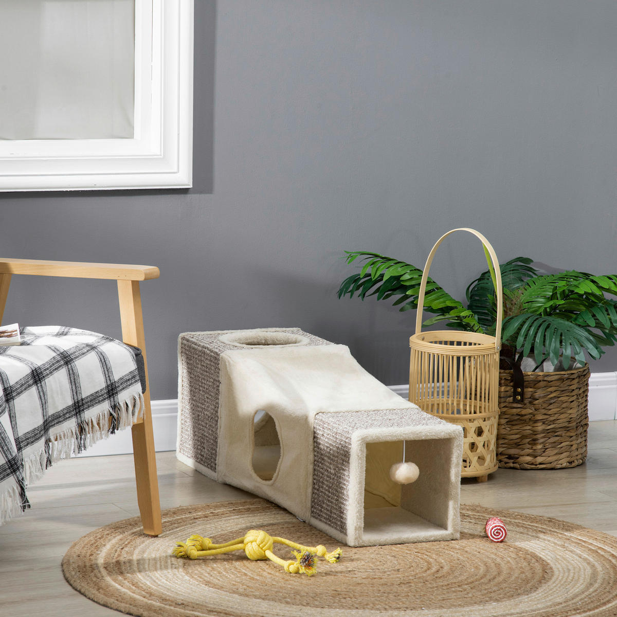 PawHut Katzen-Zubehör beige Spanplatte B/H/L: ca. 30x98x30 cm Katzentunnel - beige/braun (30,00/30,00/98,00cm) - PawHut