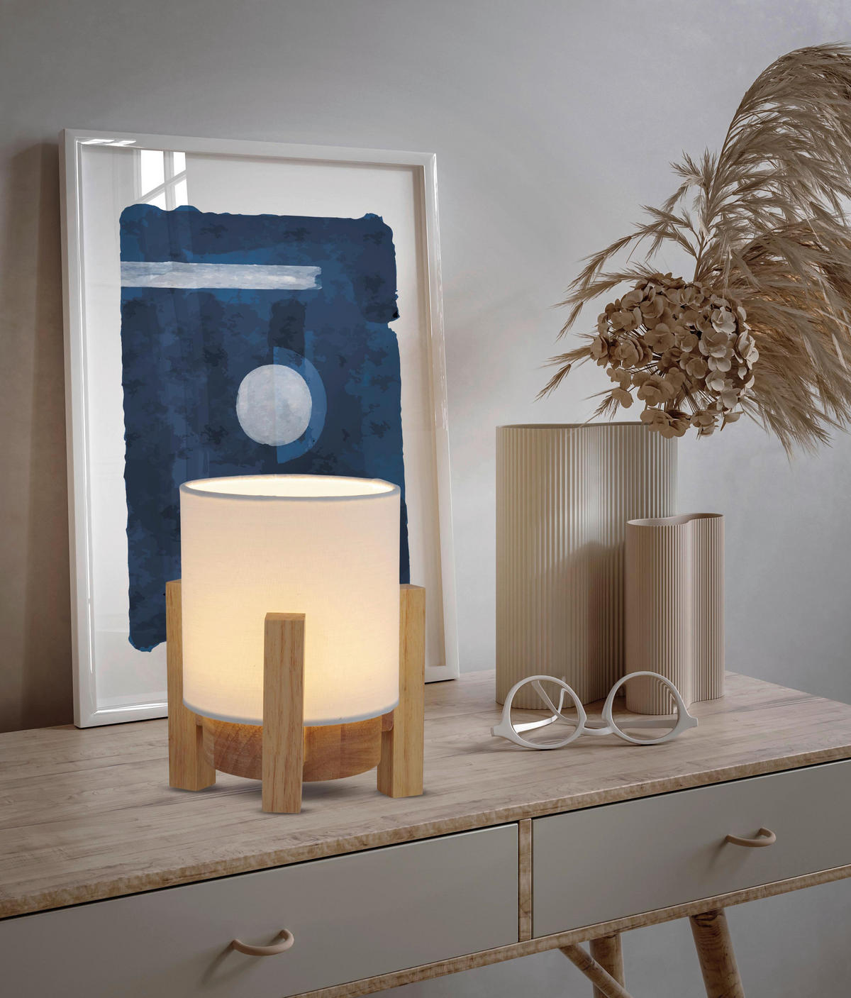 Näve Leuchten Tischleuchte 5305023 weiß Textil Holz B/H/T: ca. 16,2x19x16,2 cm null 1 Brennstellen Madita - weiß (16,20/19,00/16,20cm) - Näve Leuchten