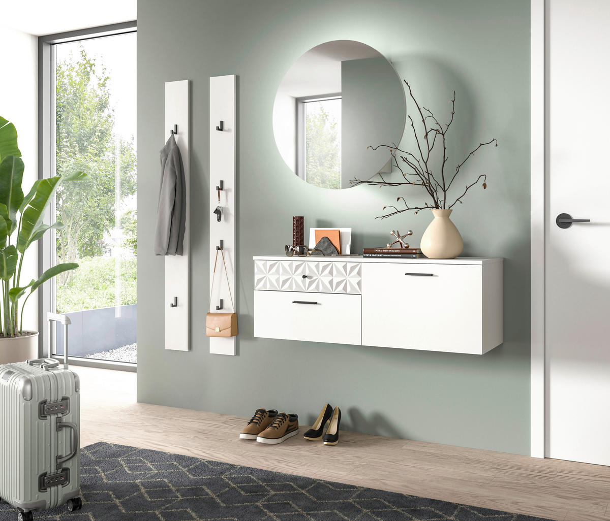 Garderobe Prisma weiß weiß Hochglanz B/H/T: ca. 141x192x34 cm Prisma - weiß (141,00/192,00/34,00cm) - xonox.home