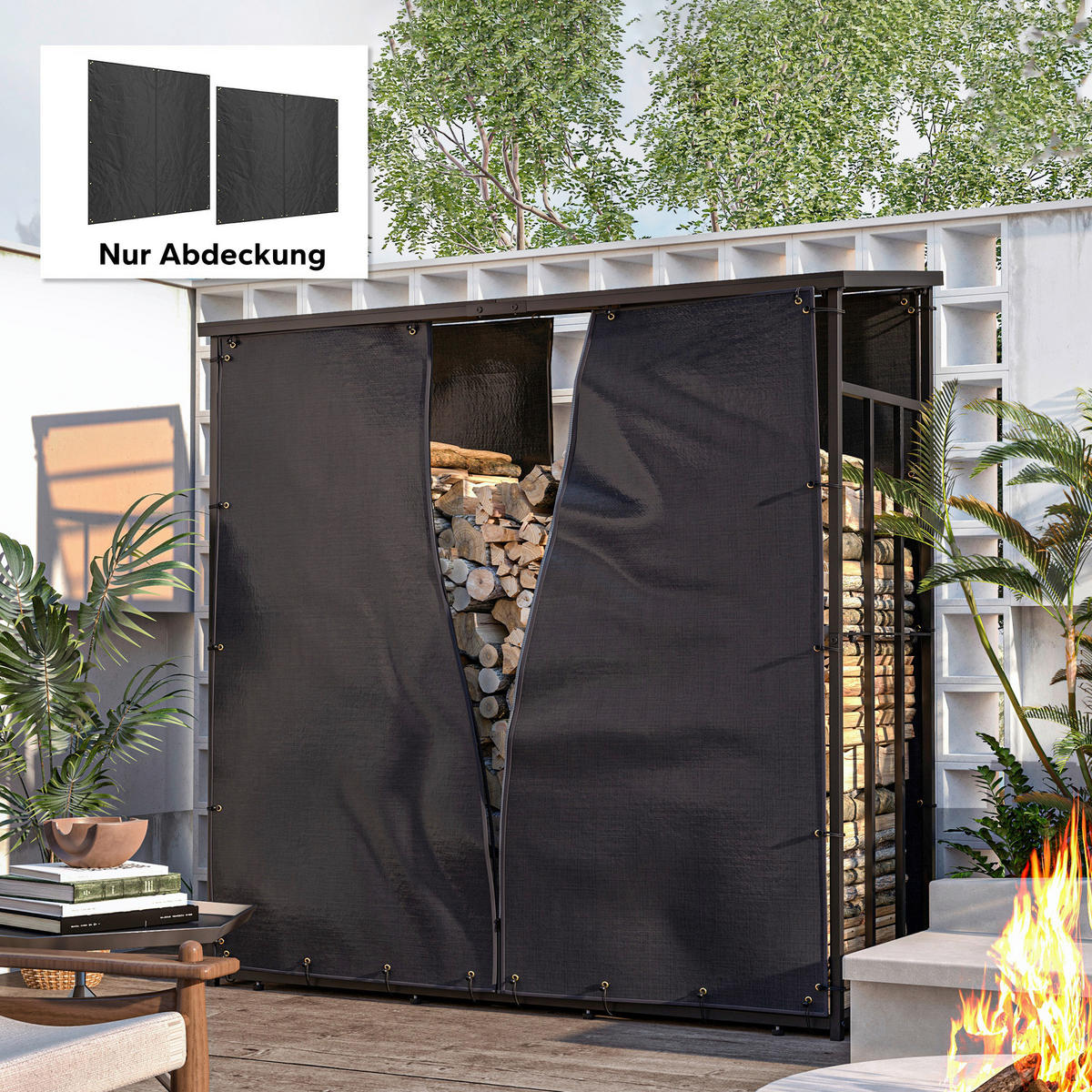 Outsunny Kaminholzregal Abdeckung schwarz Polyester B/H/L: ca. 1x173x174 cm Kaminholzregal Abdeckung - schwarz (174,00/1,00/173,00cm) - Outsunny