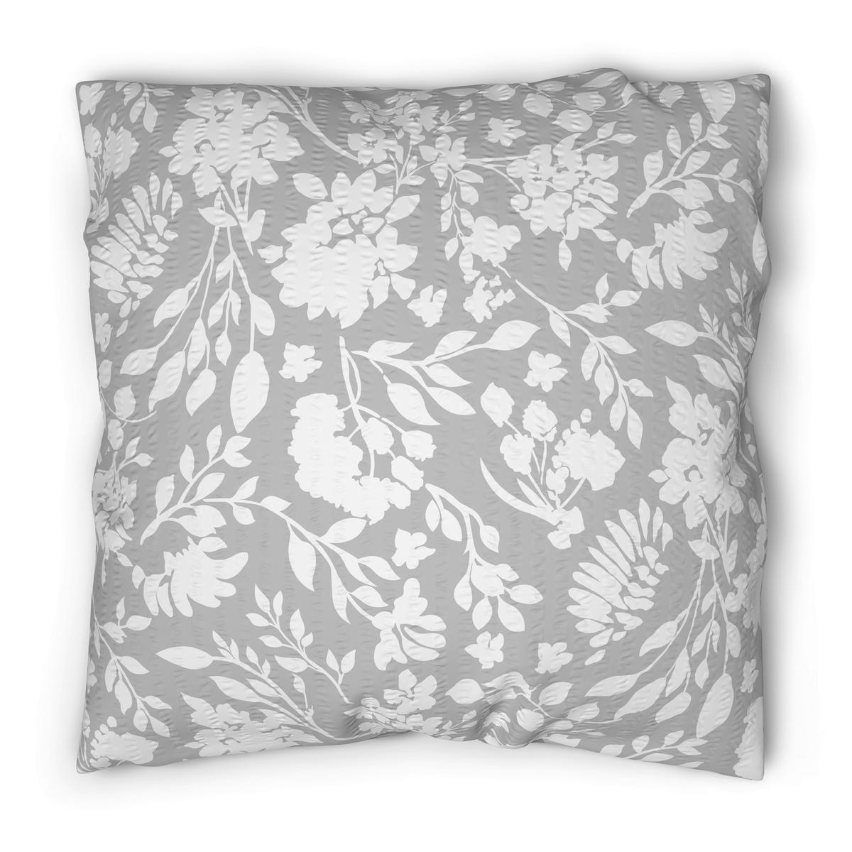 Seersucker Bettwäsche Bettwäsche_Micro-Seersucker Blumen - weiß/silber (135,00/200,00cm)