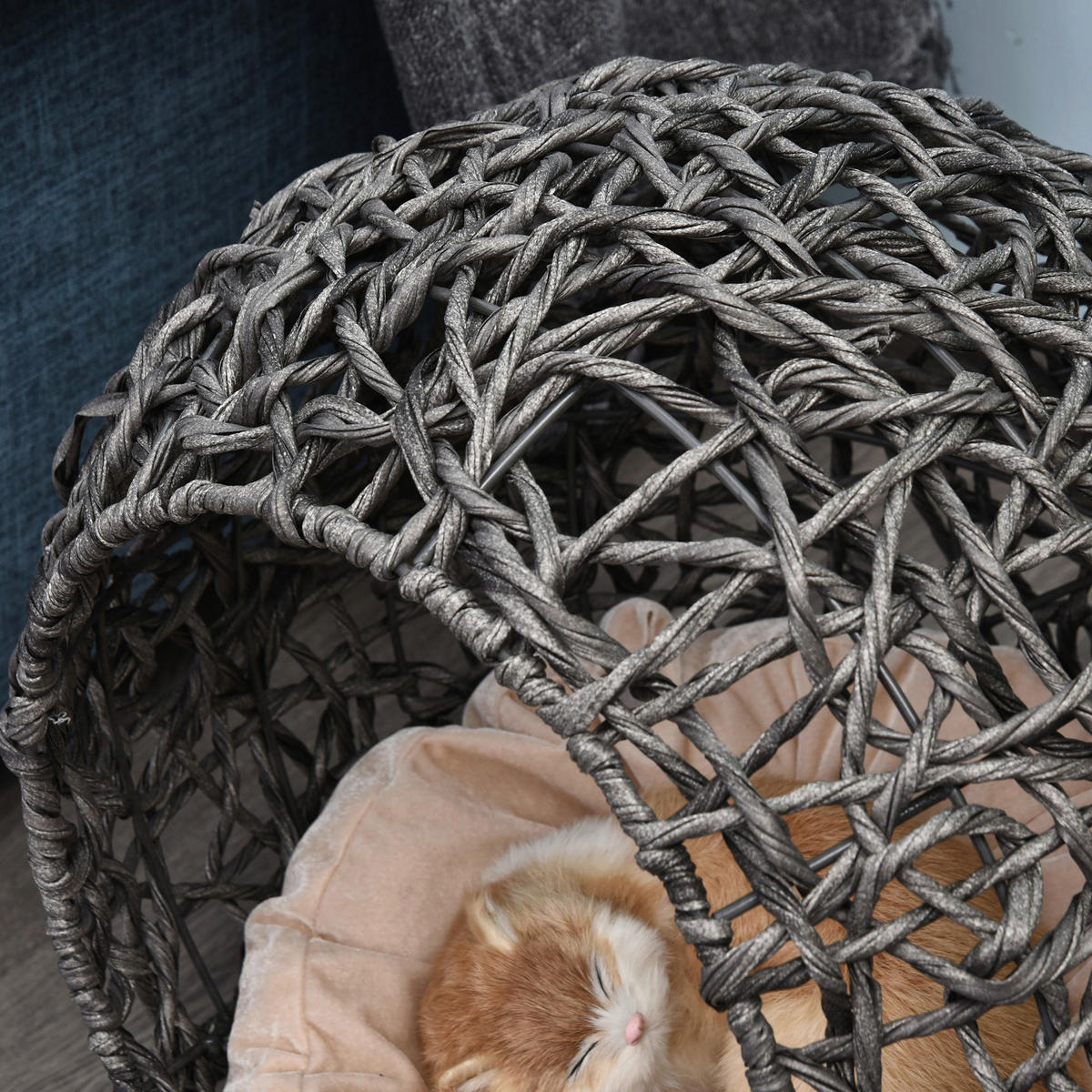 PawHut Katzenkorb Silbergrau Rattan B/H/L: ca. 52x58x52 cm Katzenkorb - Silbergrau (52,00/52,00/58,00cm) - PawHut