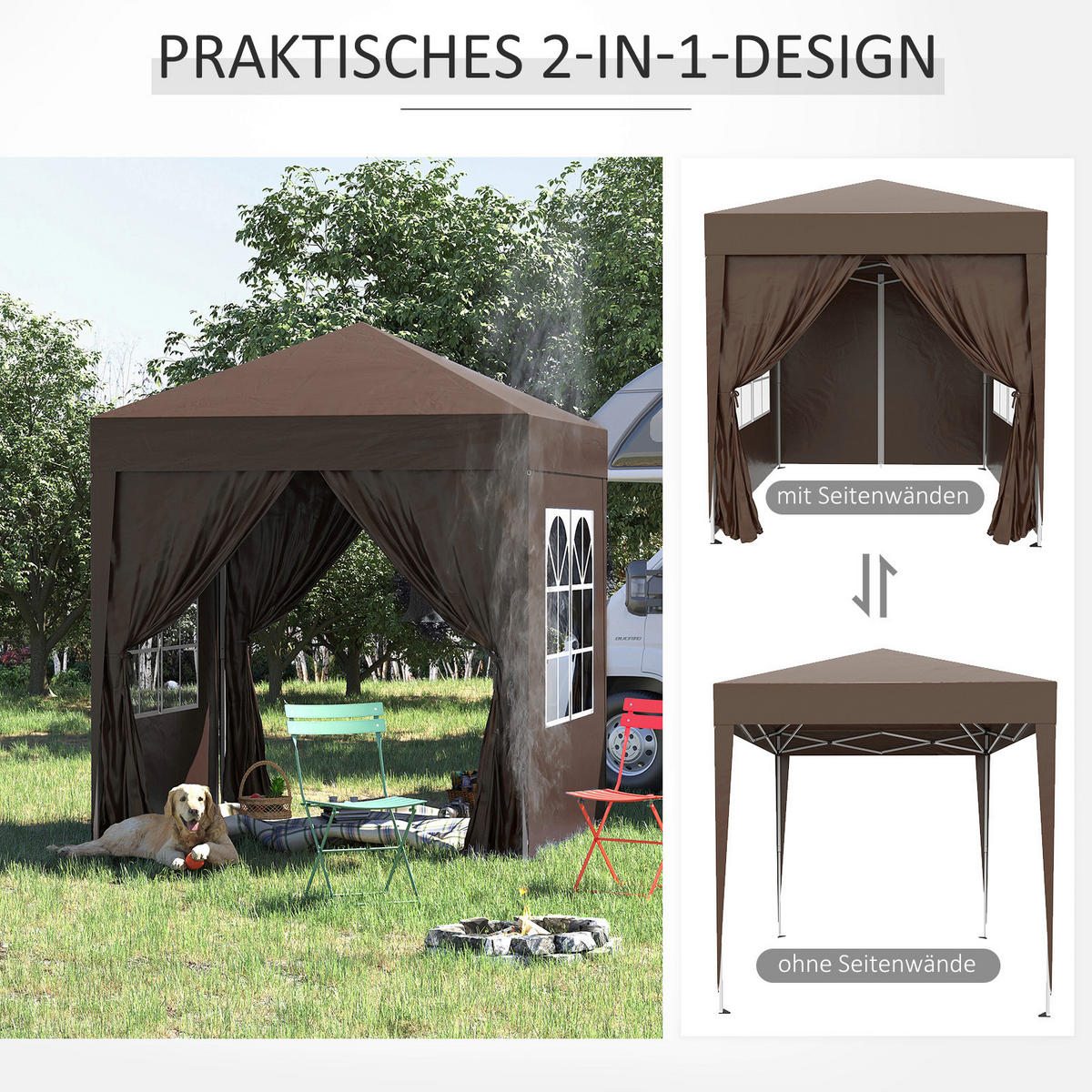 Outsunny Faltpavillon braun Stoff B/H/L: ca. 200x240x200 cm Faltpavillon - braun (200,00/200,00/240,00cm) - Outsunny