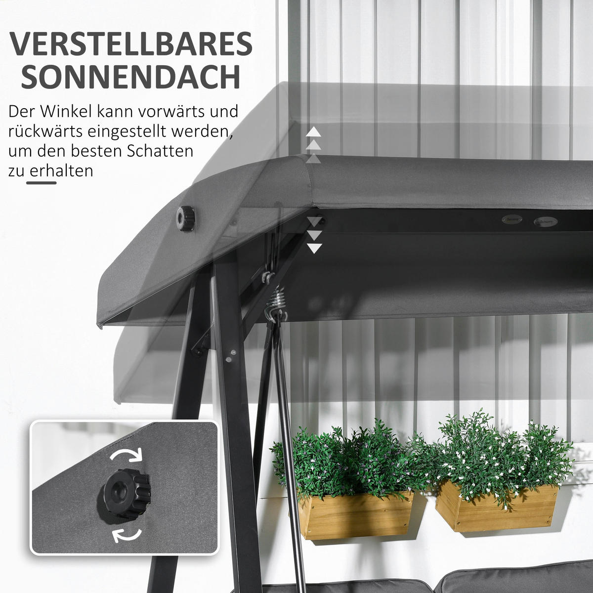 Outsunny Hollywoodschaukel dunkelgrau Polyester B/H/L: ca. 116x172x145 cm Hollywoodschaukel - dunkelgrau (145,00/116,00/172,00cm) - Outsunny