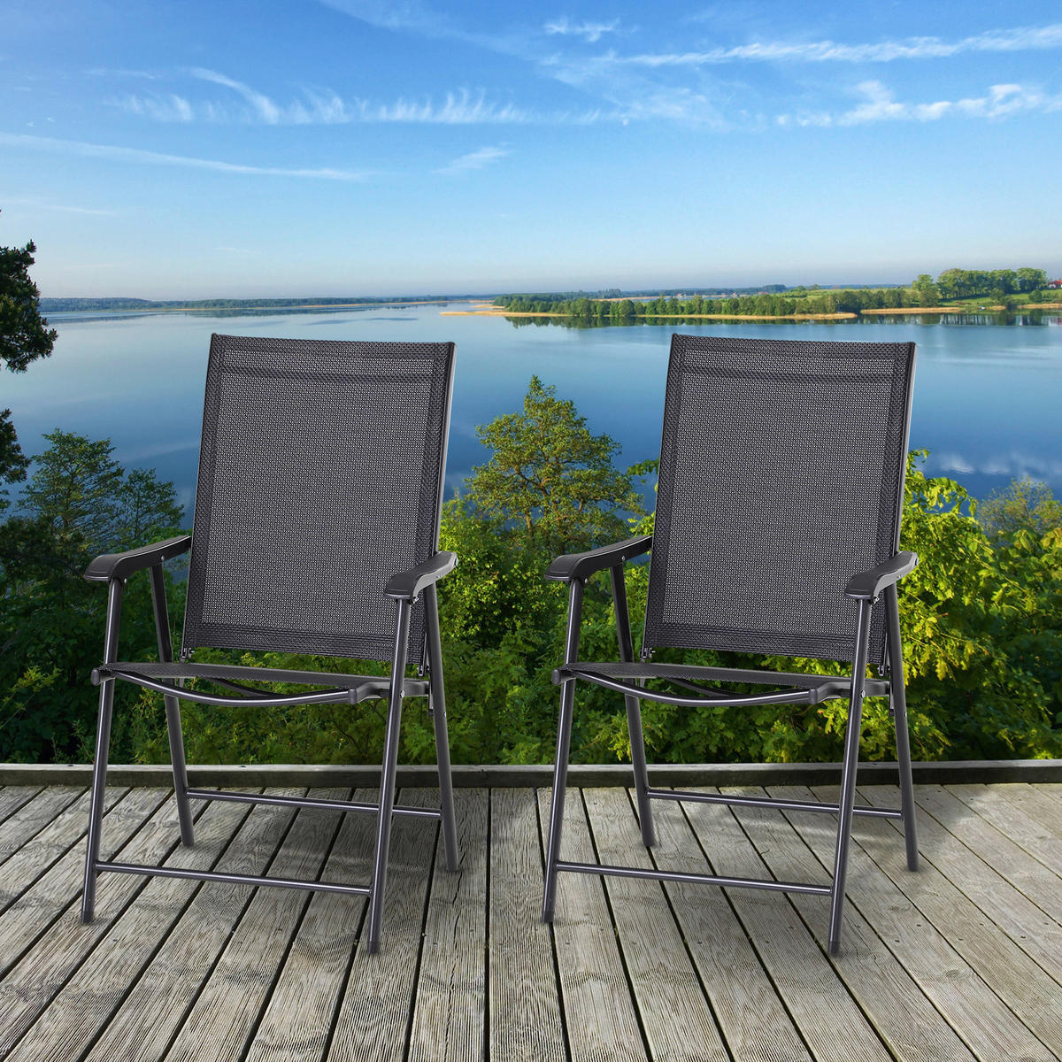 Outsunny Klappsessel grau Metall B/H/T: ca. 58x94x64 cm Klappstuhl_im_2er-Set - grau (58,00/94,00/64,00cm) - Outsunny