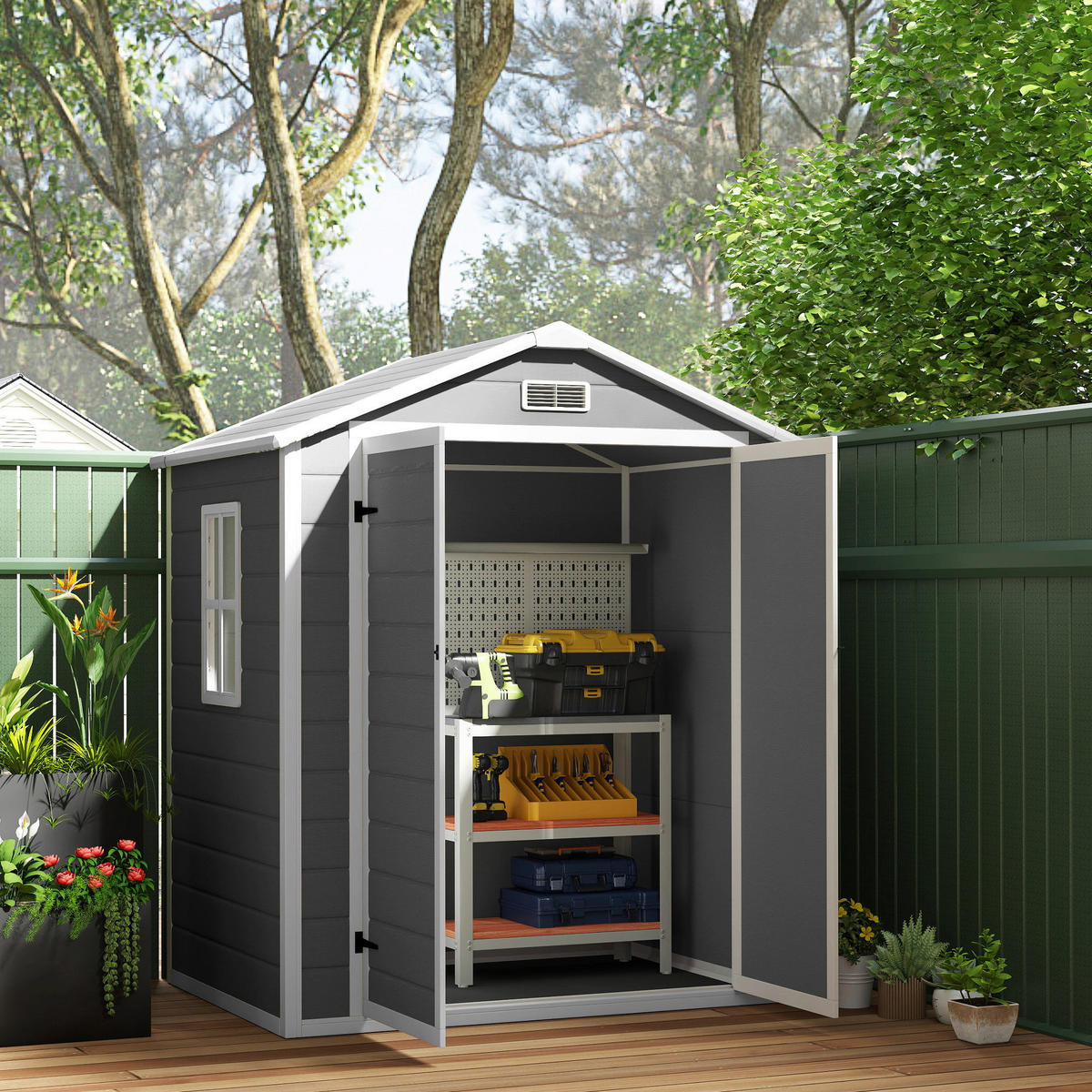 Outsunny Gartenschuppen grau Kunststoff B/H/L: ca. 134x210x183 cm Gartenschuppen - grau (183,00/134,00/210,00cm) - Outsunny