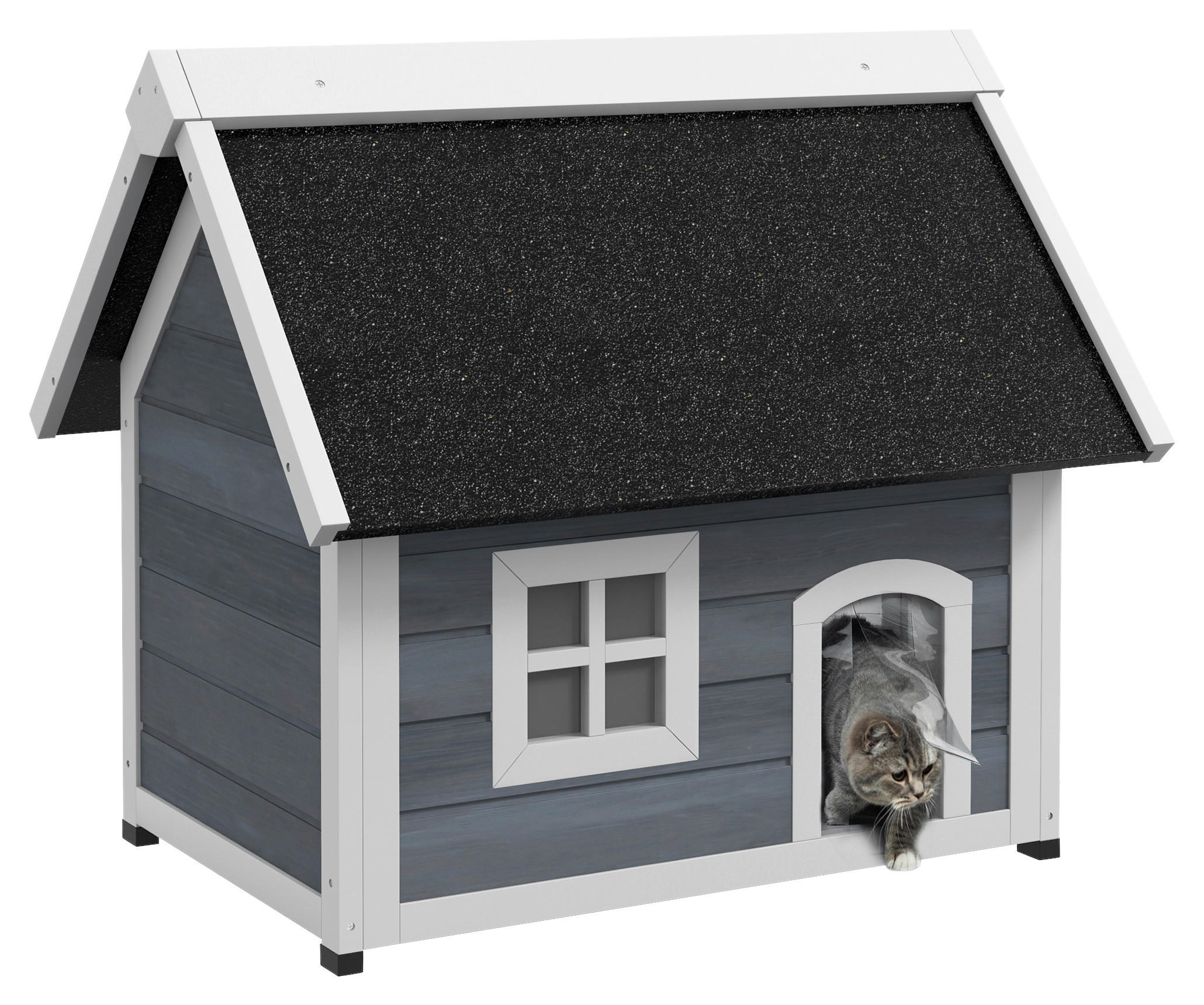 PawHut Katzenhaus grau Holz B/H/L: ca. 57,5x68x77 cm Katzenhaus - grau (77,00/57,50/68,00cm) - PawHut