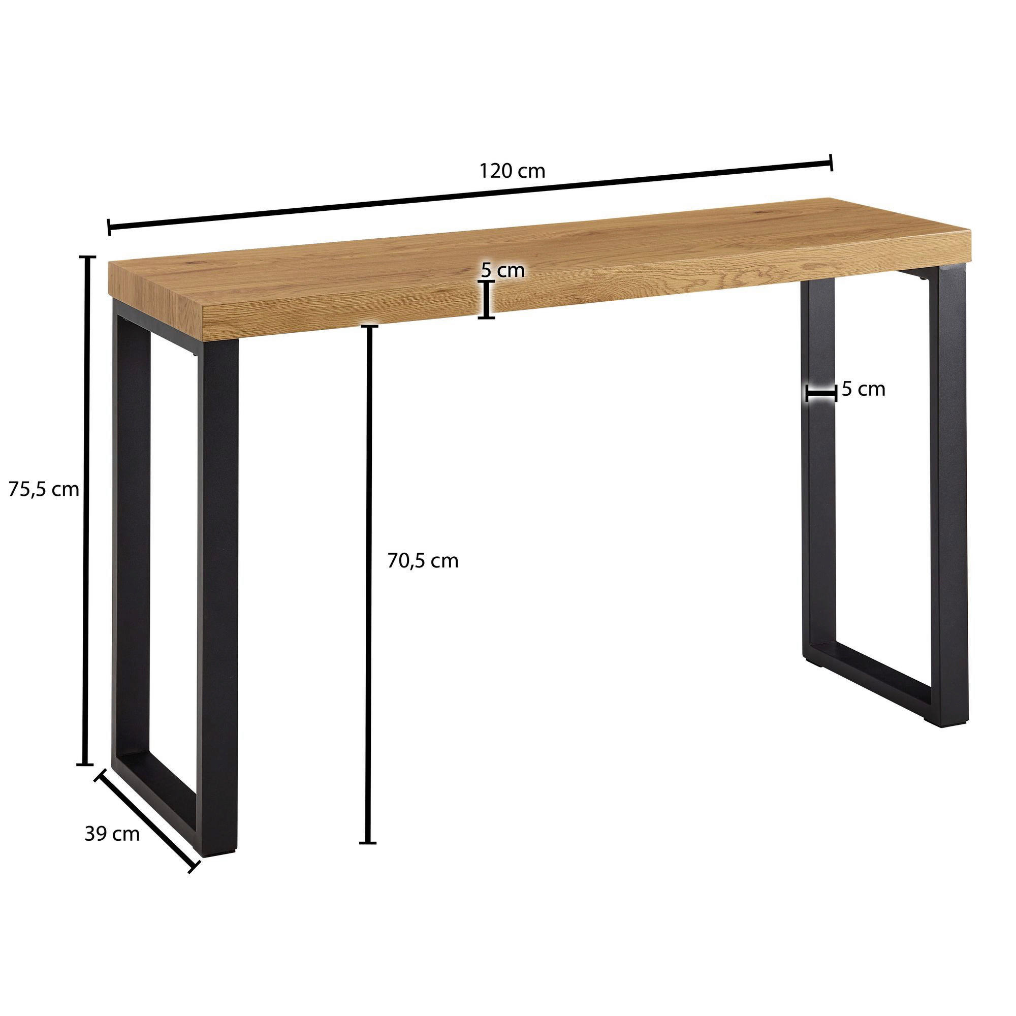 Konsolentisch natur schwarz pulverbeschichtet MDF Eisen B/H/T: ca. 120x75,5x39 cm Konsolentisch - natur/schwarz (120,00/75,50/39,00cm) - Wohnling
