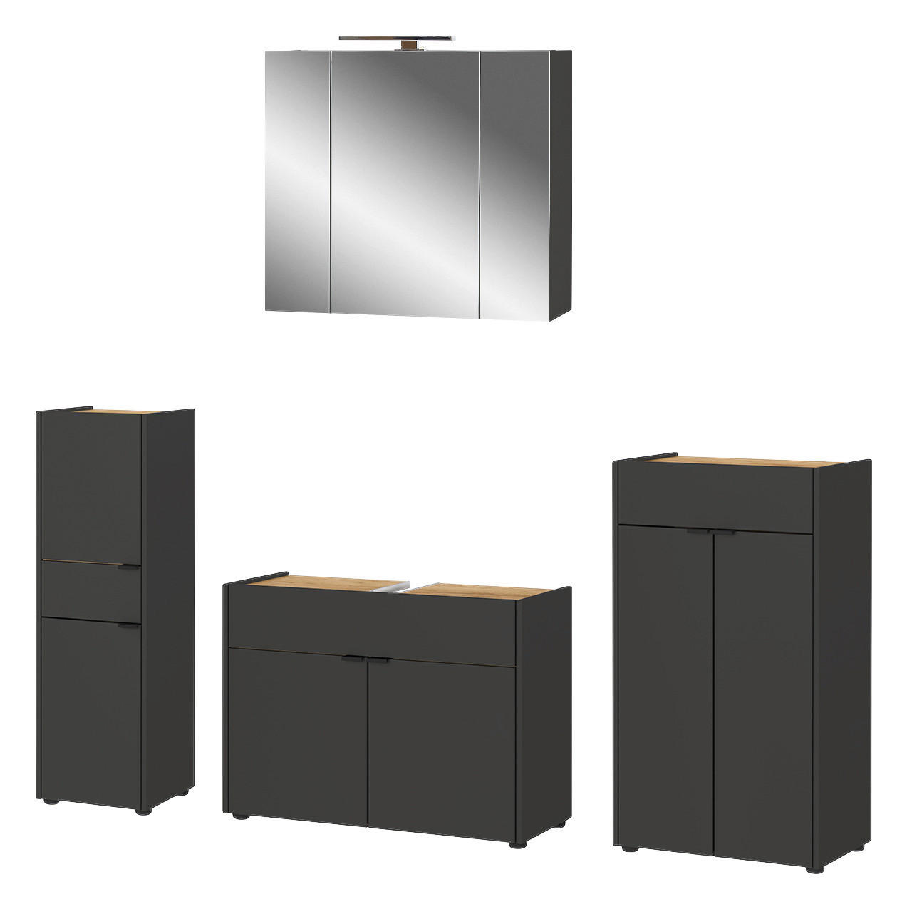 Badezimmer-Set 7844-549 Graphit Eiche Navarra Nachbildung B/H/T: ca. 200x200x34 cm 7844-549 - Eiche/Graphit (200,00/200,00/34,00cm) - Germania