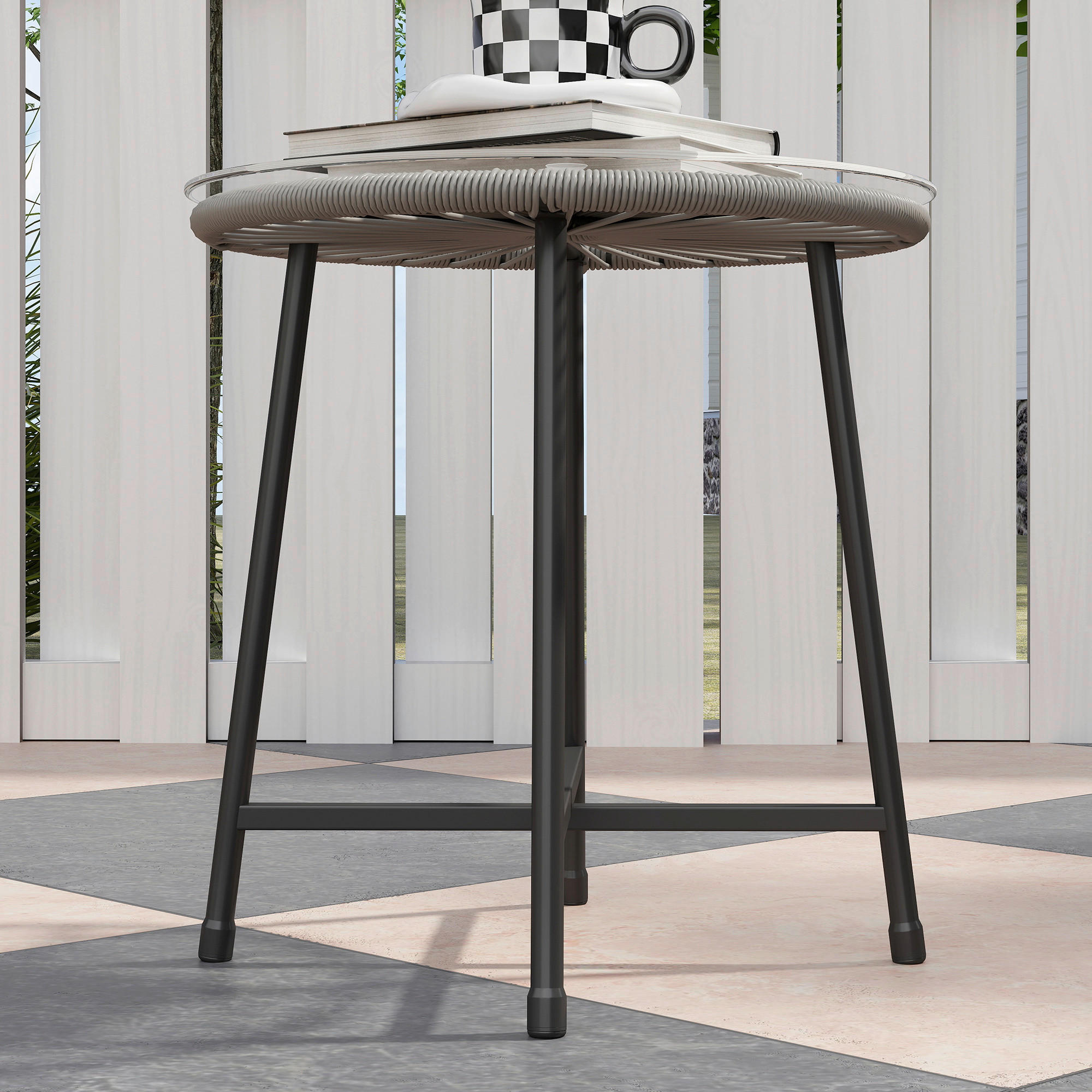 Outsunny Balkonmöbel-Set dunkelgrau Polyethylen B/H/L: ca. 63x76x65 cm Balkonmöbel Set - dunkelgrau (65,00/63,00/76,00cm) - Outsunny