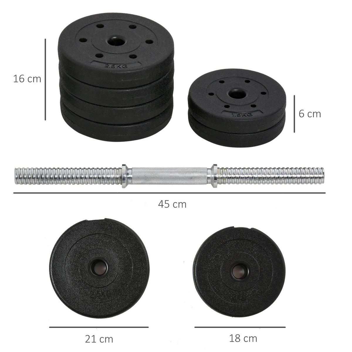 HOMCOM Hantelset schwarz Kunststoff B/H/L: ca. 18x7,5x43 cm Hantel-Set 30kg - schwarz (43,00/18,00/7,50cm) - HOMCOM