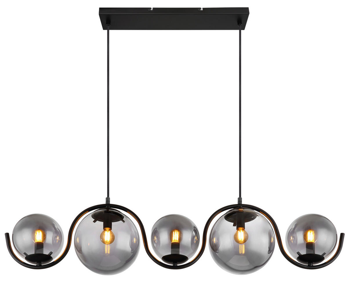 GLOBO Pendelleuchte 15869-5H schwarz Rauch Metall Glas B/H/T: ca. 100x120x20 cm E14 5 Brennstellen Porry - schwarz/Rauch (100,00/120,00/20,00cm) - GLOBO