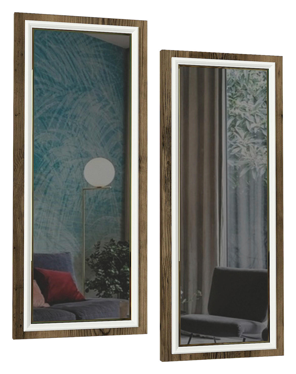 Wandspiegel Sansa walnuss Nachbildung weiß B/H/T: ca. 30x70x3 cm Sansa - weiß/walnuss (30,00/70,00/3,00cm) - moebel17