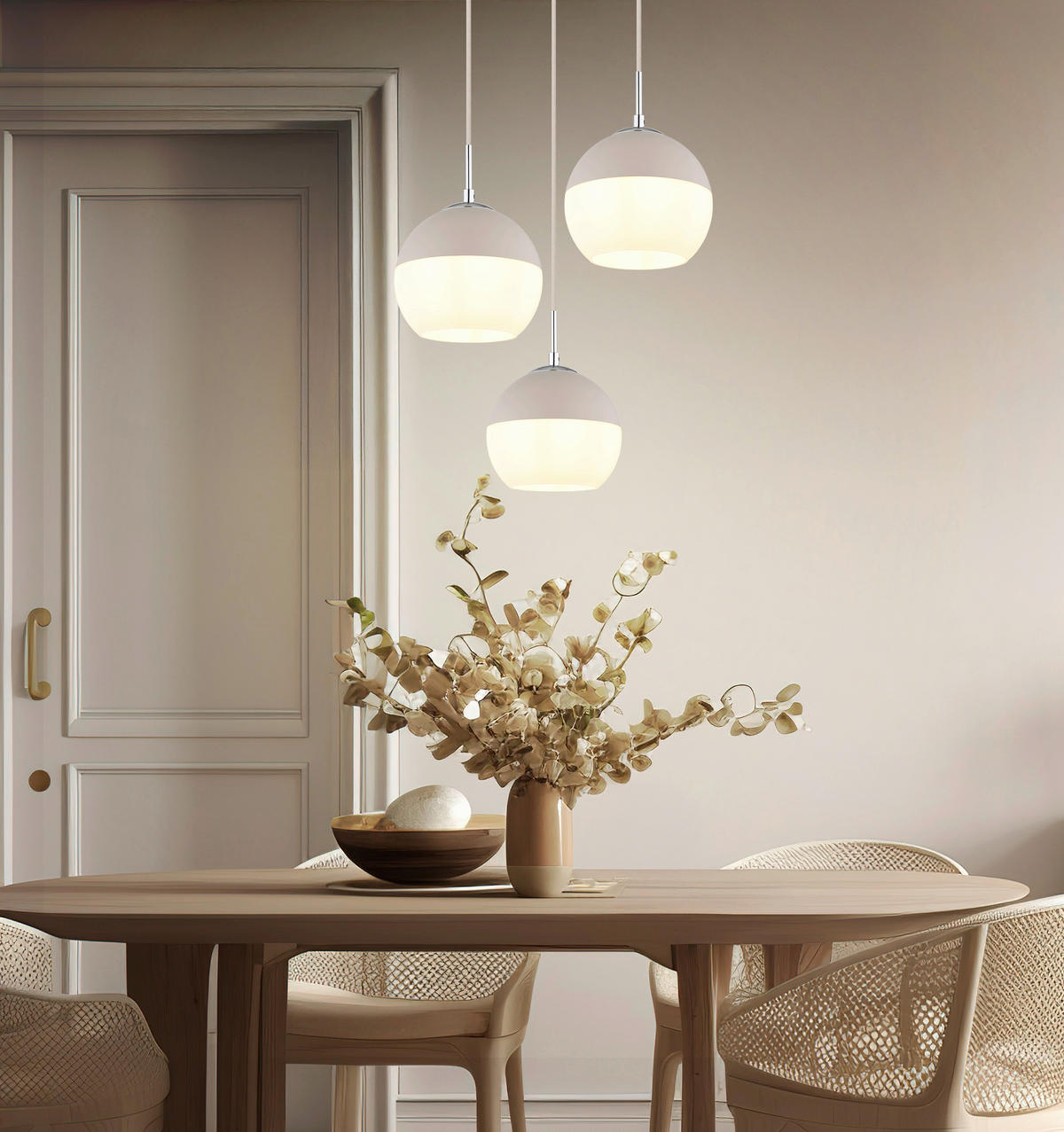 GLOBO Pendelleuchte sand Opal weiß Metall Textil Glas H/D: ca. 120x42,5 cm E27 3 Brennstellen RAGUSA - sand/weiß (42,50/120,00cm) - GLOBO