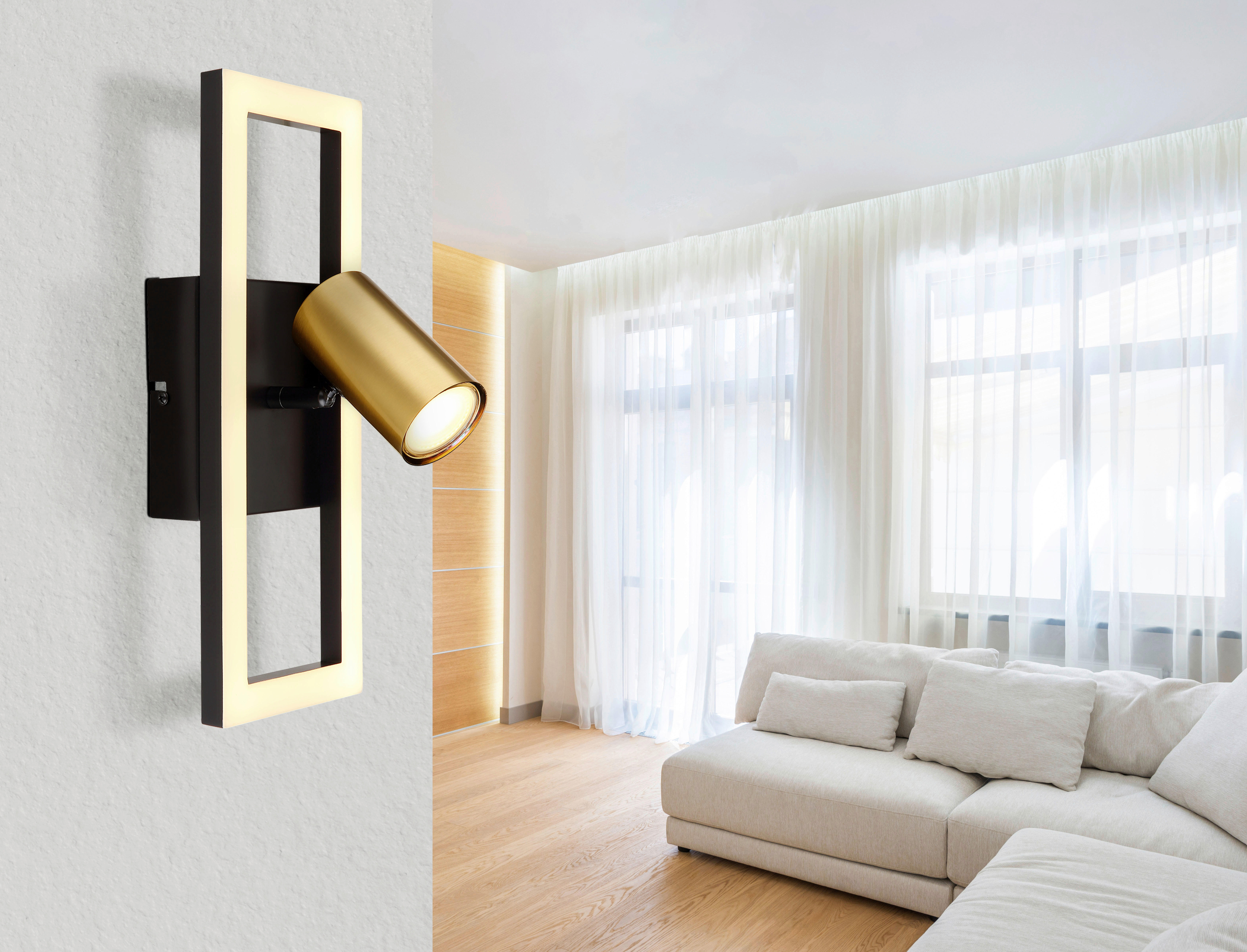 Thumbnail - GLOBO Wandleuchte Opal schwarz Metall Kunststoff B/H: ca. 13x35 cm GU10 1 Brennstellen