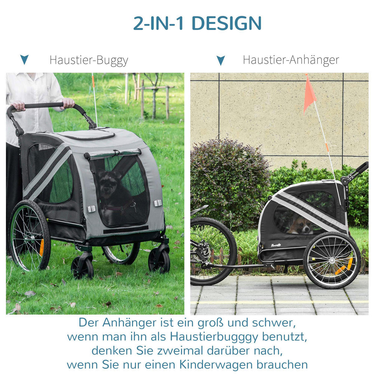 PawHut Hunde-Zubehör grau Edelstahl B/H/L: ca. 72,5x140x108 cm Hundwagen - grau (108,00/72,50/140,00cm) - PawHut