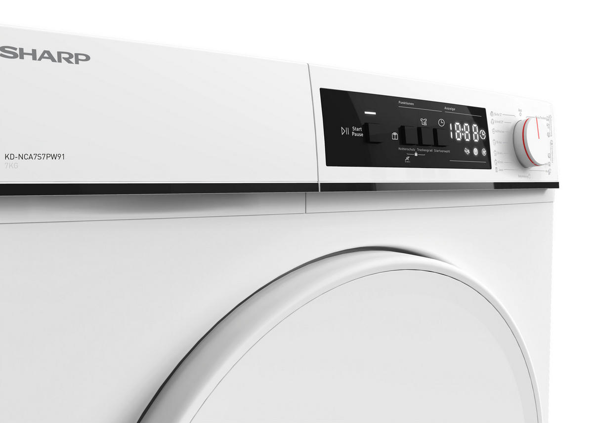 Sharp Kondenstrockner KD-NCA7S7PW91-DE Kondenstrockner KD-NCA7S7PW91-DE - weiß (59,60/84,50/52,30cm) - Sharp